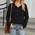 thumbnail image 4 of Plain Pullover Hoodies for Women 2025 Fall Winter Long Sleeve Button Ribbed Hooded Sweatshirt Pullover Tops, 4 of 8