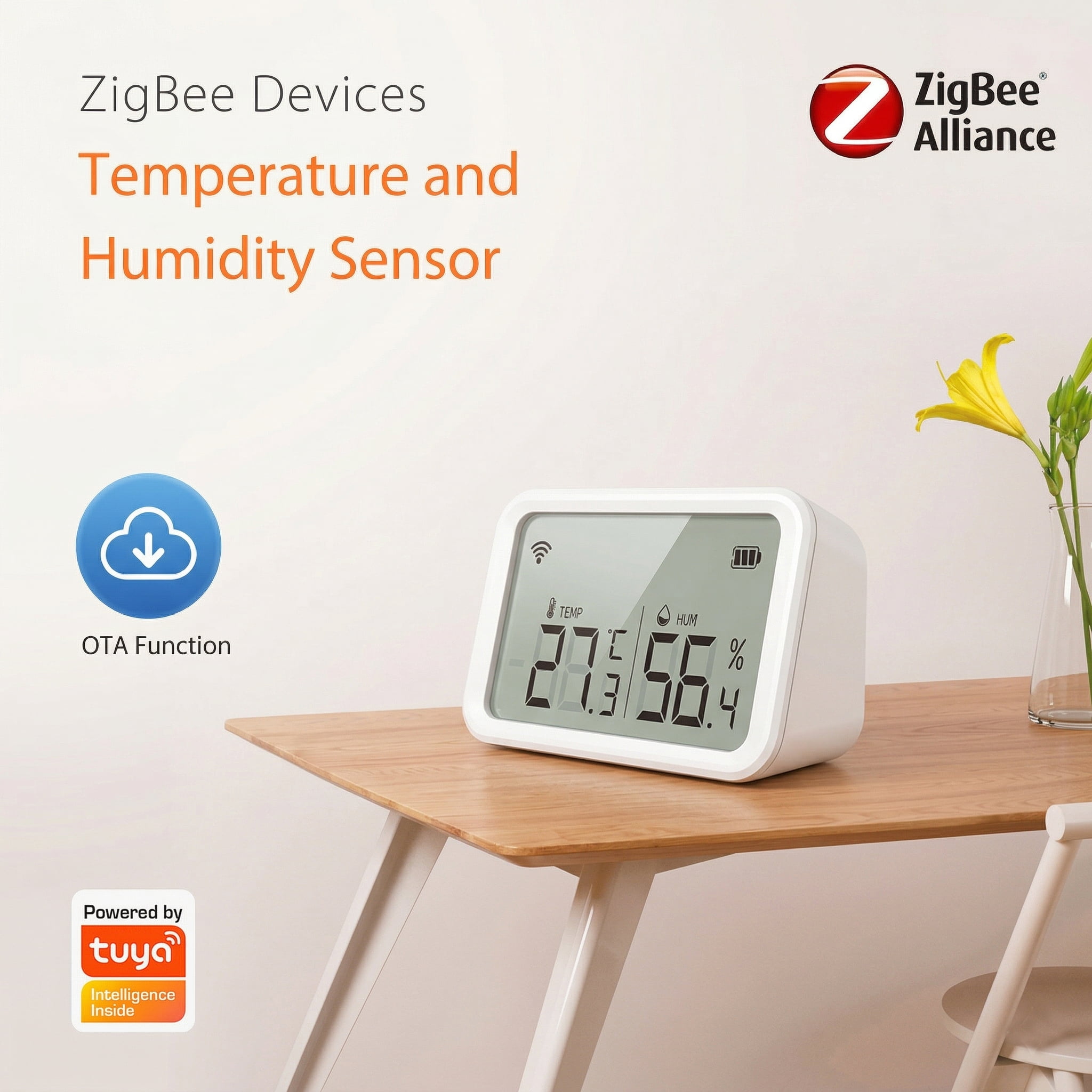 Smart Zigbee Temperature and Humidity Sensor with LCD Display, Real-time Monitoring via Smart Life,Tuya App,Work with Alexa,Google Assistant, Digital Hygrometer Thermometer(Zigbee Hub Required)