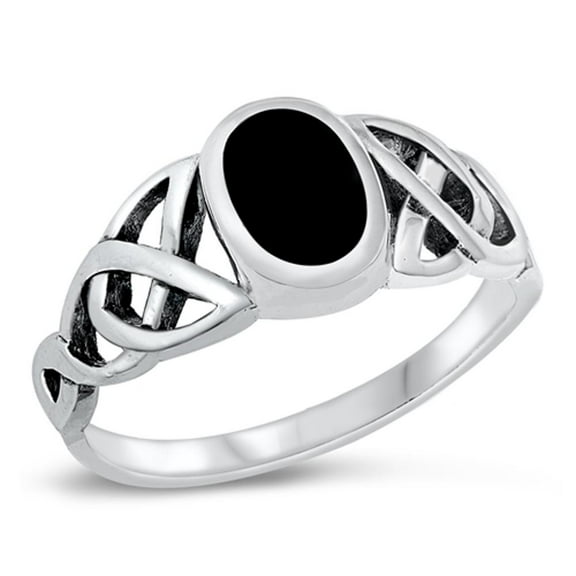 CHOOSE YOUR COLOR Simulated Black Onyx Celtic Knot Solitaire Ring Sterling Silver Band CZ Female Size 4