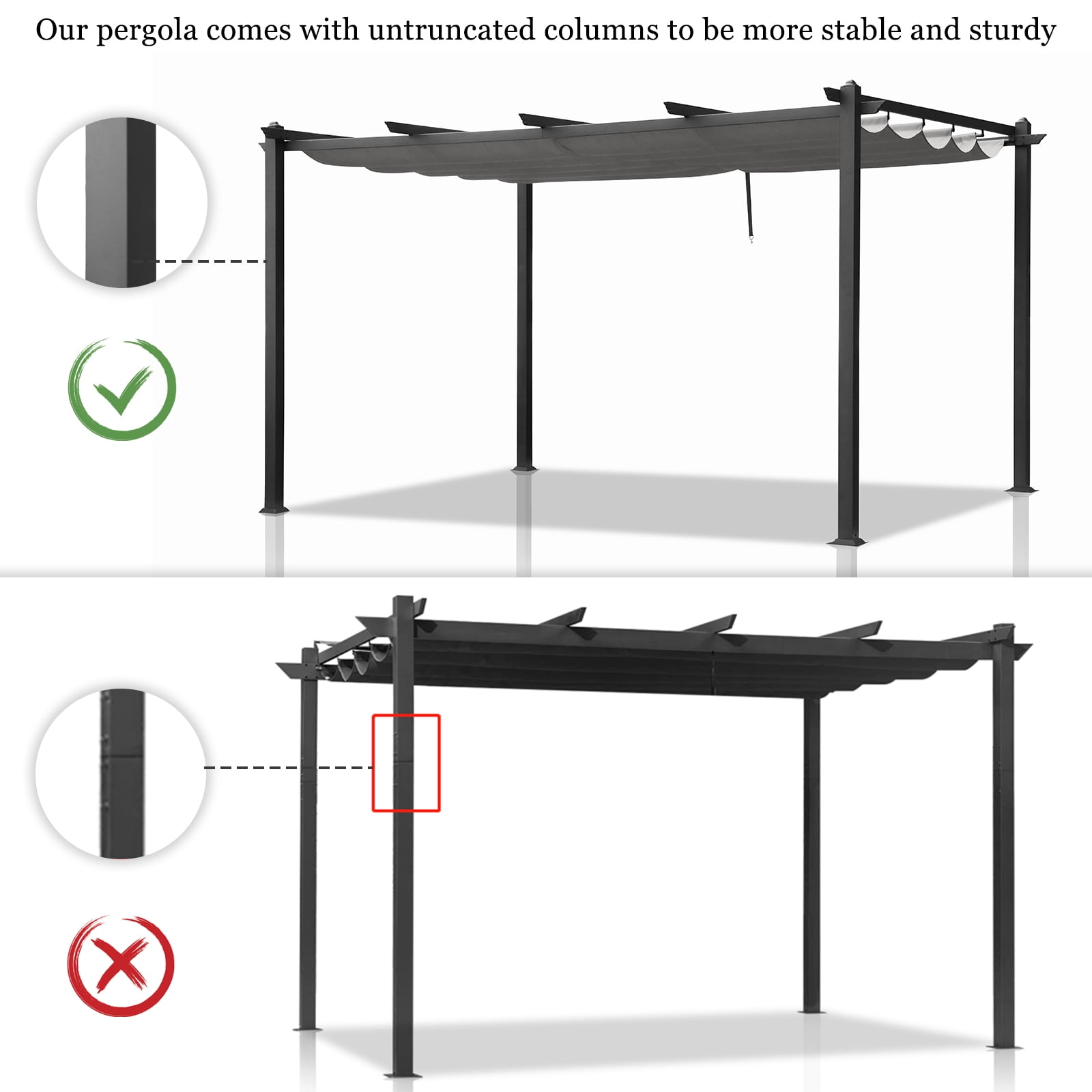 Retractable Canopy Metal Pergola, Heavy Duty Powder Coated Iron Frame Patio Pergola with Adjustable PA Coated Oxford Fabric Shade Canopy for Backyard Garden Lawn, Dark Gray 143.1" x 101.4"
