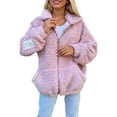 thumbnail image 2 of Womens Casual Oversized Fleece Jacket Fall Winter Warm Lapel Zip Up Plush Cardigan Outerwear Coat with Pockets Pink XXXL, 2 of 5
