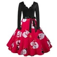 thumbnail image 2 of Moda mujer otoño Navidad cuello en V estampado suelto cómodo vestido de manga larga Fridja  qw3829, 2 of 7