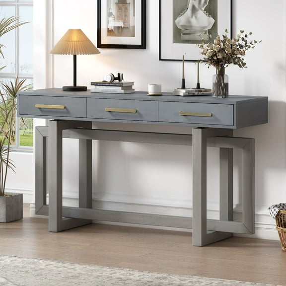 Elegant Console Table with Three Drawers, Extra Long Entryway Table for Entryway, Hallway, Living Room, Foyer, Corridor (Antique Gray)
