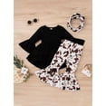 thumbnail image 2 of Kiapeise Toddler Kids Girls 3 Pieces Outfit Irregular Hem Long Sleeve Tops + Print Flare Pants + Neckerchief Set, 2 of 8