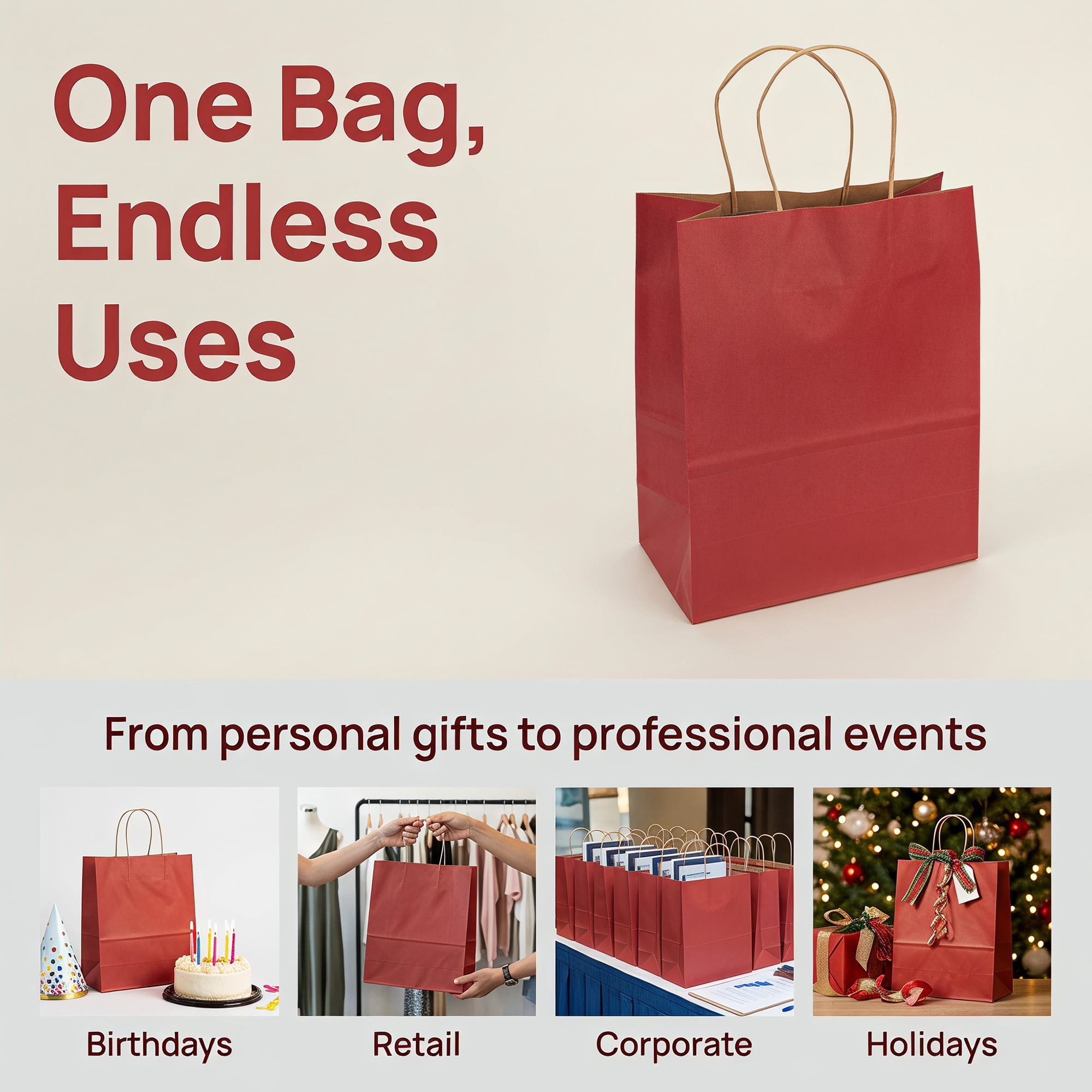 Unique Bargains 10Pcs Heavyweight Gift Bags with Handles Wine Red 8.3" x 4.3" x 10.6"