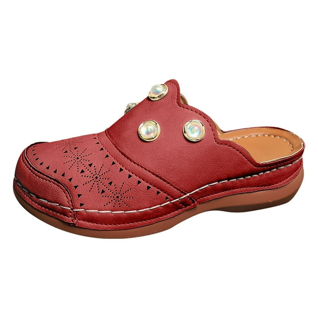 Ediodpoh Comfortable Women's Slippers for Daily Wear and Vacation Open Toe Design with Pattern Casual Wear Pairing for Spring Summer Fall Easy on with Wedge Heel Slippers for Women Red 6.5