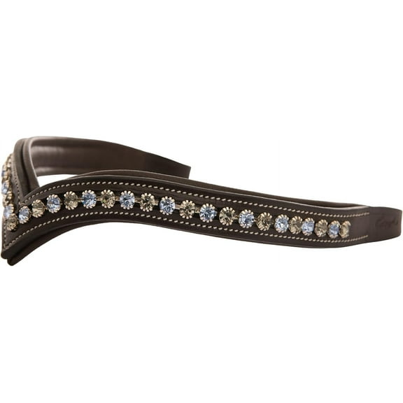 Exion Horse Browband For English Bridle | V-Shape Padded Equestrian Browband For Show & Dressage | Clear Grey and Aqua Blue Crystal Browband For Horses