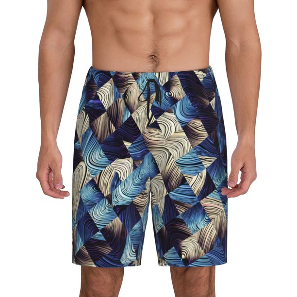 Fotbe Abstract Blue Squares Pantalones Cortos de Pijama para Hombre, Ropa de Dormir, Pantalones de Pijama Cortos para Hombre-Medium