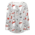 thumbnail image 4 of Hauts et Blouses d'Été pour Femmes 2023 Chemisier Décontracté Ample à Col Rond avec Boutons Manches Longues Imprimé de Noël en Liquidation, 4 of 5