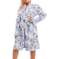 thumbnail image 1 of FOCUSNORM Women Flannel Bathrobe Plus Size Warm Long Sleeve Spa Night Kimono Robe with Belt for Soft Pajama Outfit, 1 of 3