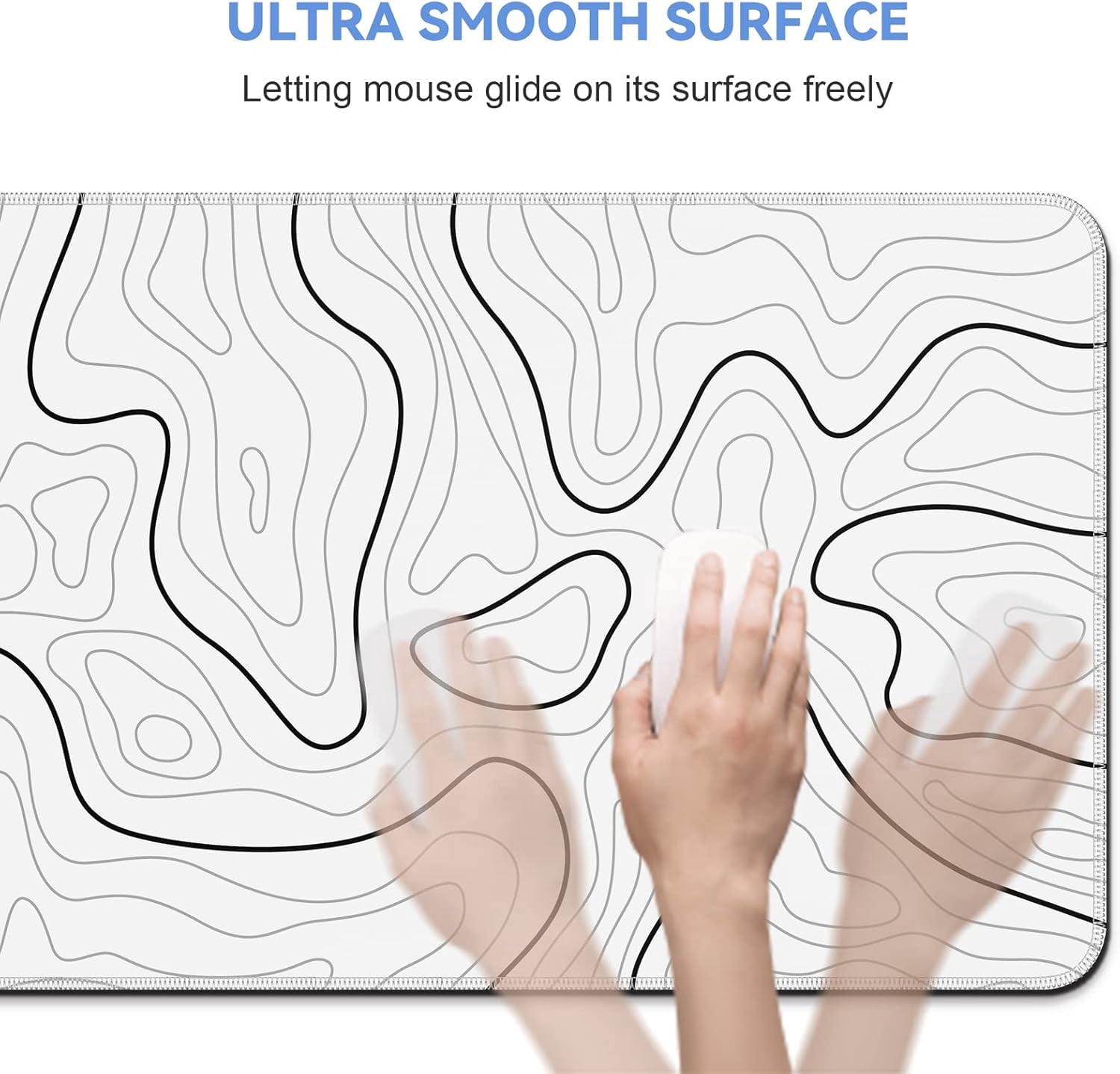 Mouse Pad Gaming Mousepad 31.5 x 11.8in Large Mouse Pad for Keyboard and Mouse with Anti-Slip Rubber Base, Keyboard Pad XL Mouse Mat for Home and Office（Black with White Topographic Line）