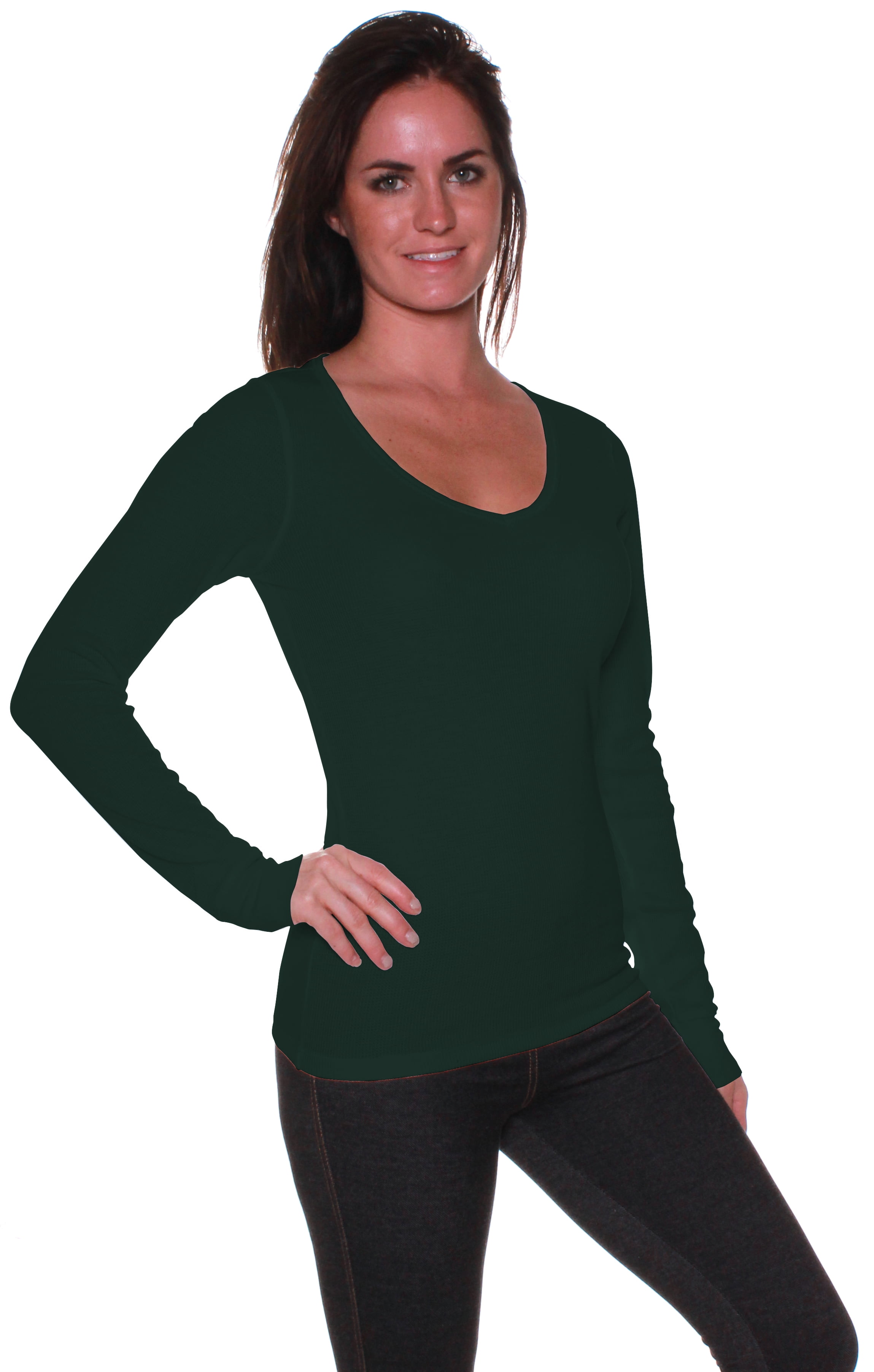 Active Basic Women's Plain Basic V Neck Thermal Long Sleeves T Shirt ...