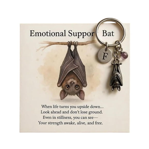 Emotional-Support-Bat Keychain, Metal Bat Pendant with Crystal & Encouragement Card, Inspirational Gifts for Friends