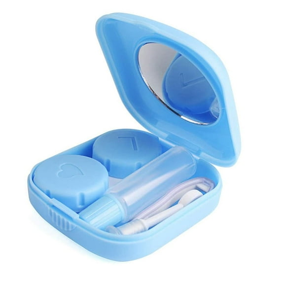 Contact Lens Case Travel Kit Contact Box Holder Soak Storage Container with Mirror Bottle Tweezers Stick Remover Tool,Blue