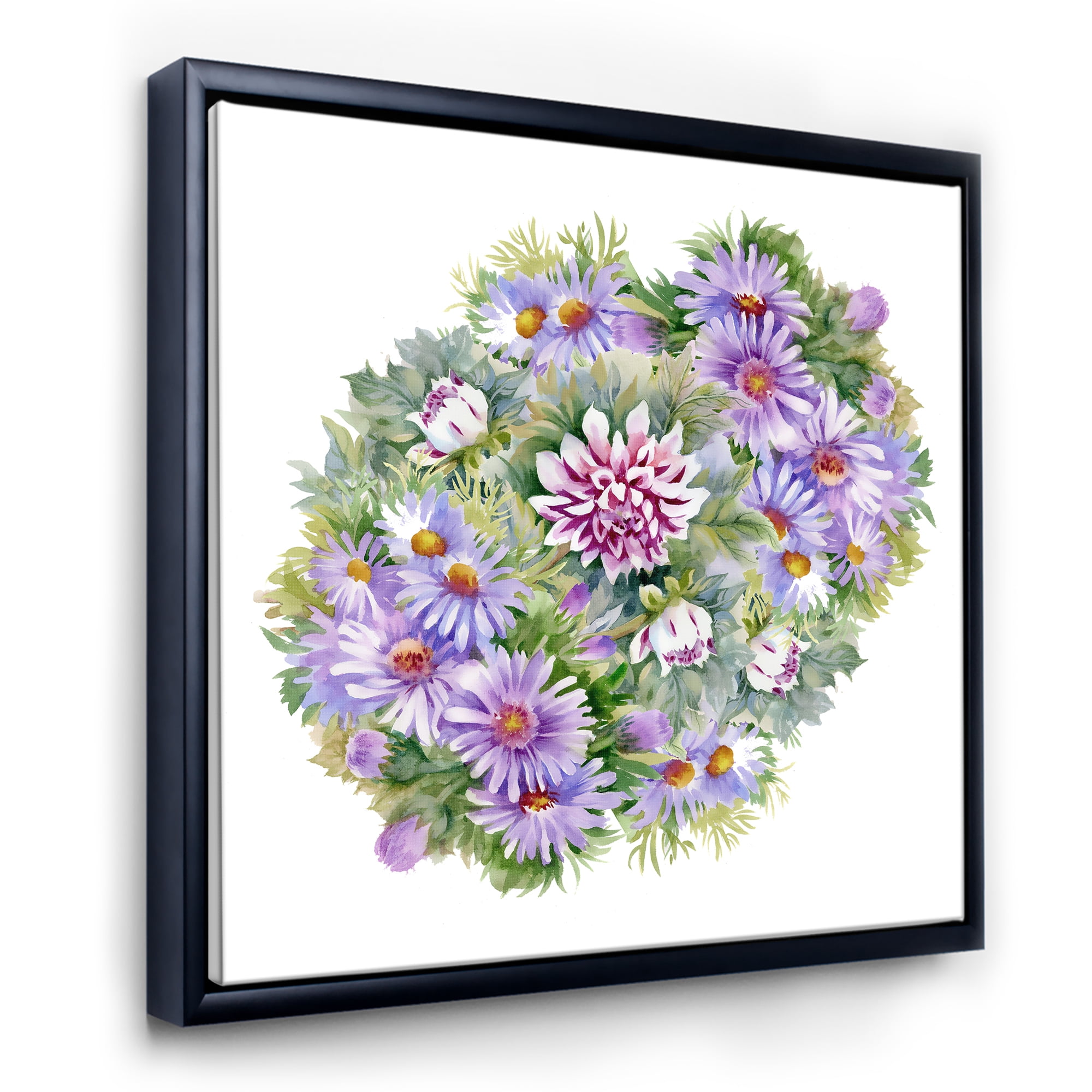 Designart 'Bouquet With Daisies and Purple Chrysanthemums' Traditional Framed Canvas Wall Art Print