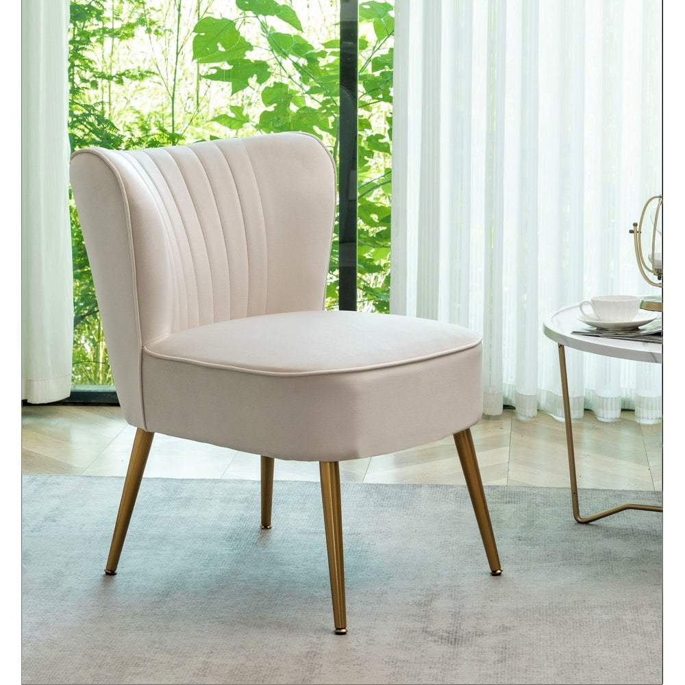 Uspridefurniture Sauter 23.2" Wide Mid-Century Modern Microfiber Accent Chair, Ivory