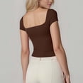 thumbnail image 6 of YUGYXL Women's Square Neck Short Sleeve Double-Layer Tops Basic Slim Fit Going Out T Shirt Coffee S, 6 of 6