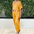 thumbnail image 3 of Mallwal Two Piece Linen Sets for Women Summer Casual Outfits for Women Clothing Set Female Long Sleeve Blazer Notched Lapel Business Suit Sets Long Pant Style S_732 Women's Tracksuits Yellow XL, 3 of 6