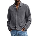 thumbnail image 7 of Mens Cotton Linen Shirts Long Sleeve Beach Henley Button Down Shirts Casual Lightweight V Neck Loose Shirts,Dark Gray L, 7 of 7