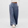 thumbnail image 2 of felwors Women's High-Waisted Wide Leg Trousers with Pleats Pockets Stretchy Casual Dress Pants for Work, Office, and Everyday Wear（Blue， L）, 2 of 7