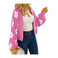thumbnail image 6 of Liacowi Women Juniors Knit Cardigan Long Sleeve Sweater Flower Pattern Knitwear Coat Fall Casual Open Front Crop Tops Outwear for Teen, 6 of 9