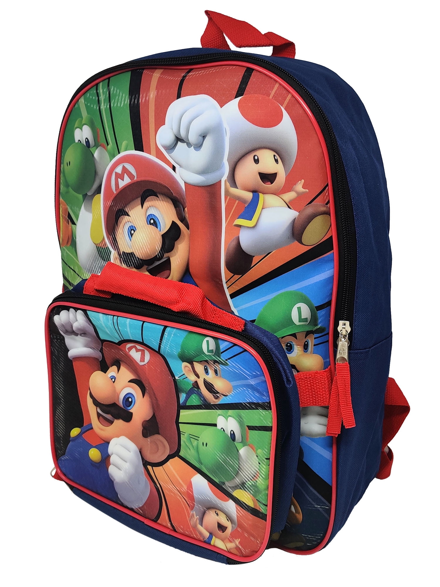 Super Mario Unisex Navy Blue Backpack 16" & Detachable Insulated Lunch Bag