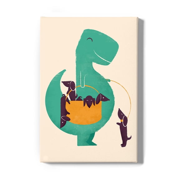 Image Conscious Dinosaur With Puppies Wrapped Canvas -Jay Fleck Designs, Wall Art 20 x 30 in