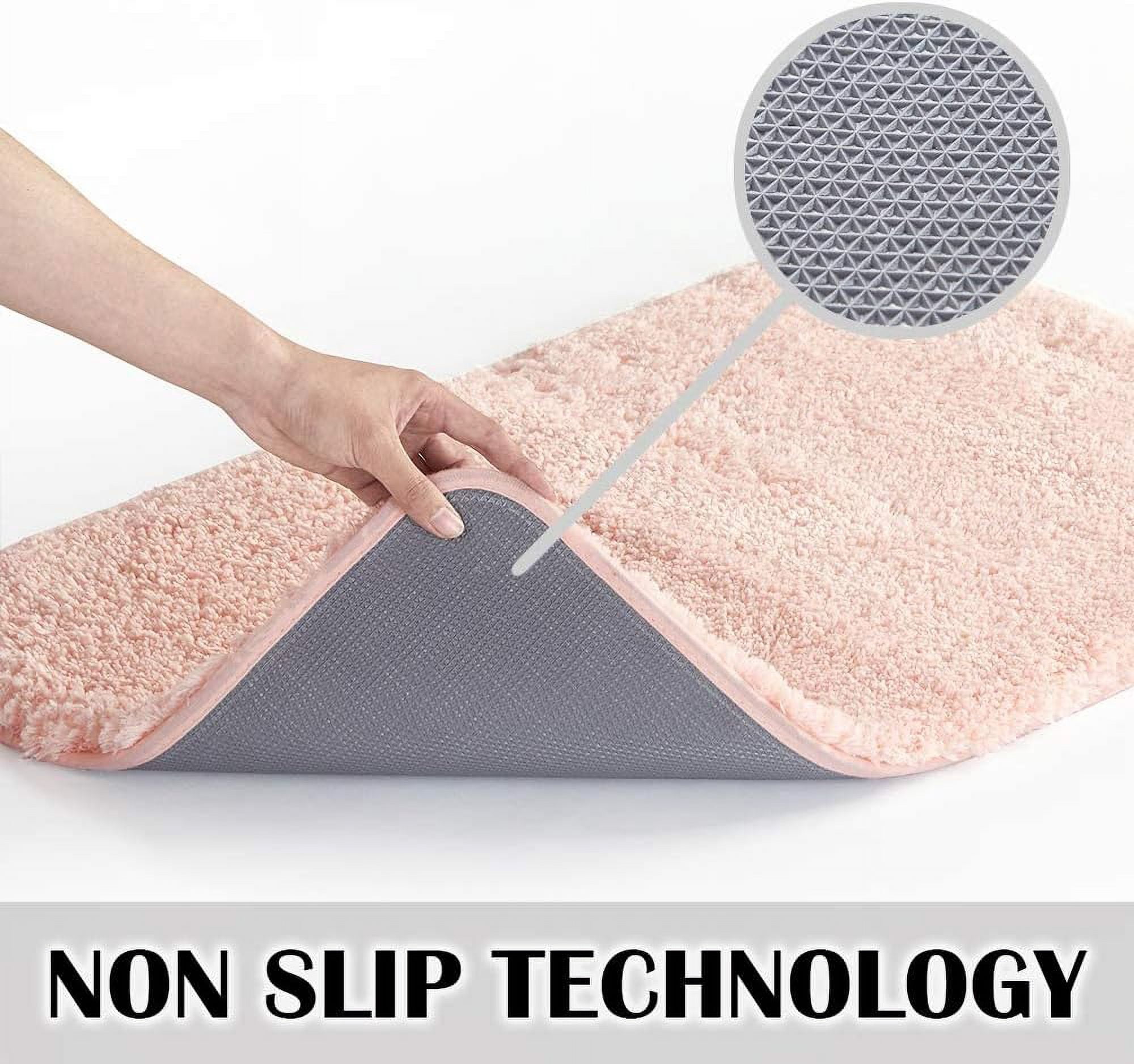 Bathroom Contour Rug Non Slip Bath Mat Water Absorbent Soft Microfiber Shaggy Bathroom Mat Machine Washable Bath Rug for Bathroom Thick Plush U Shape Toilet Rug (20 x 24, Blush)