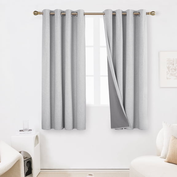 Deconovo 100% Blackout Curtains Thermal Insulated Drapes, Light Gray, 52W x 63L Inch, Noise Reducing Faux Linen Grommet Panels for Bedroom