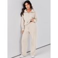 thumbnail image 4 of Women 2 Piece Outfits Sweatsuit Set 2023 Fall Oversized Half Zip Sweatshirt Wide Leg Sweatpant Lounge Set Tracksuit, 4 of 6