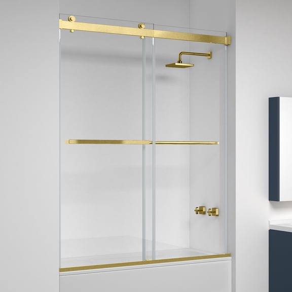 Vinnova Spezia 60" W x 58" H Double Sliding Frameless Glass Tub Door in Brushed Gold