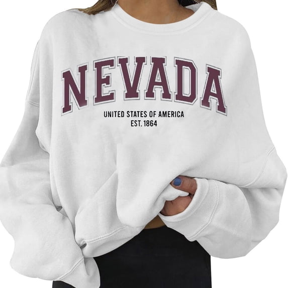 Bibifish Womens Sweatshirts Nevada Letter Printed Crewneck Sweatshirts Loose Long Sleeve Pullover Tops Athletic Casual Wear