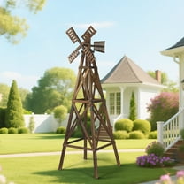 UBesGoo 6.9' Cross Lattice Wooden Windmil Garden Decor for Yard, Wooden Windmill for Patios, Brown