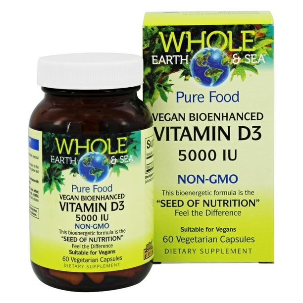 Whole Earth & Sea - Pure Food Vitamin D3 Vegan Bioenhanced 5000 IU - 60 ...
