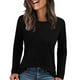 thumbnail image 2 of Top para mujer,Camiseta de manga larga a rayas para mujer, corte holgado e informal, cuello redondo, mezcla de poliéster, talla S, sopatenor, 2 of 9