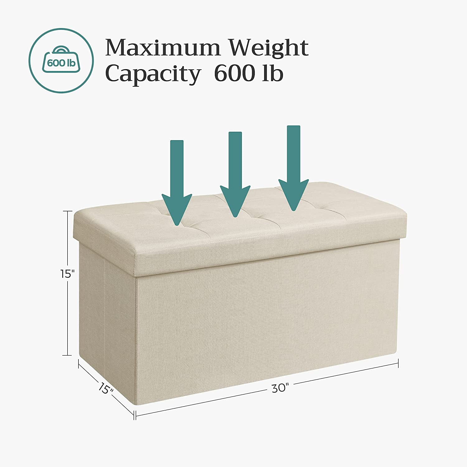 SONGMICS 30" Storage Ottoman Bench Ottoman with Storage Footstool Hold up to 660 lb for Bedroom Living Room Beige