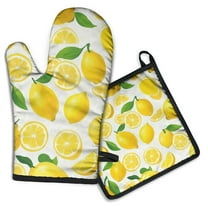 Lemon Kitchen Oven Mitt and Pot Holder Sets 2 Pcs for Baking, Cooking and Grilling, Heat Resistant Up To 392 °F
