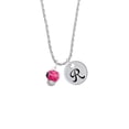 thumbnail image 2 of Delight Jewelry Silvertone Hot Pink Ladybug Spinner Silvertone Script Initial Disc - R - Charm Necklace, 20"+3", 2 of 4