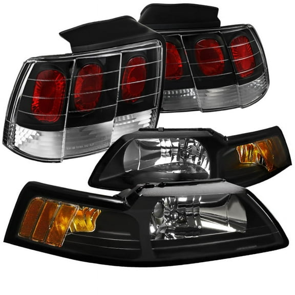 Spec-D Tuning for Ford Mustang Black Headlights Headlamps Rear Brake Lamps Tail Lights Left Right