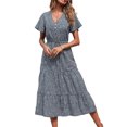 thumbnail image 1 of VISgogo Vestido Mujer, Patrones Estampados Escote en V Manga Corta de Una Pieza con Botones y Cordón para Verano, S/M/L/XL/XXL VISgogo moda, 1 of 6