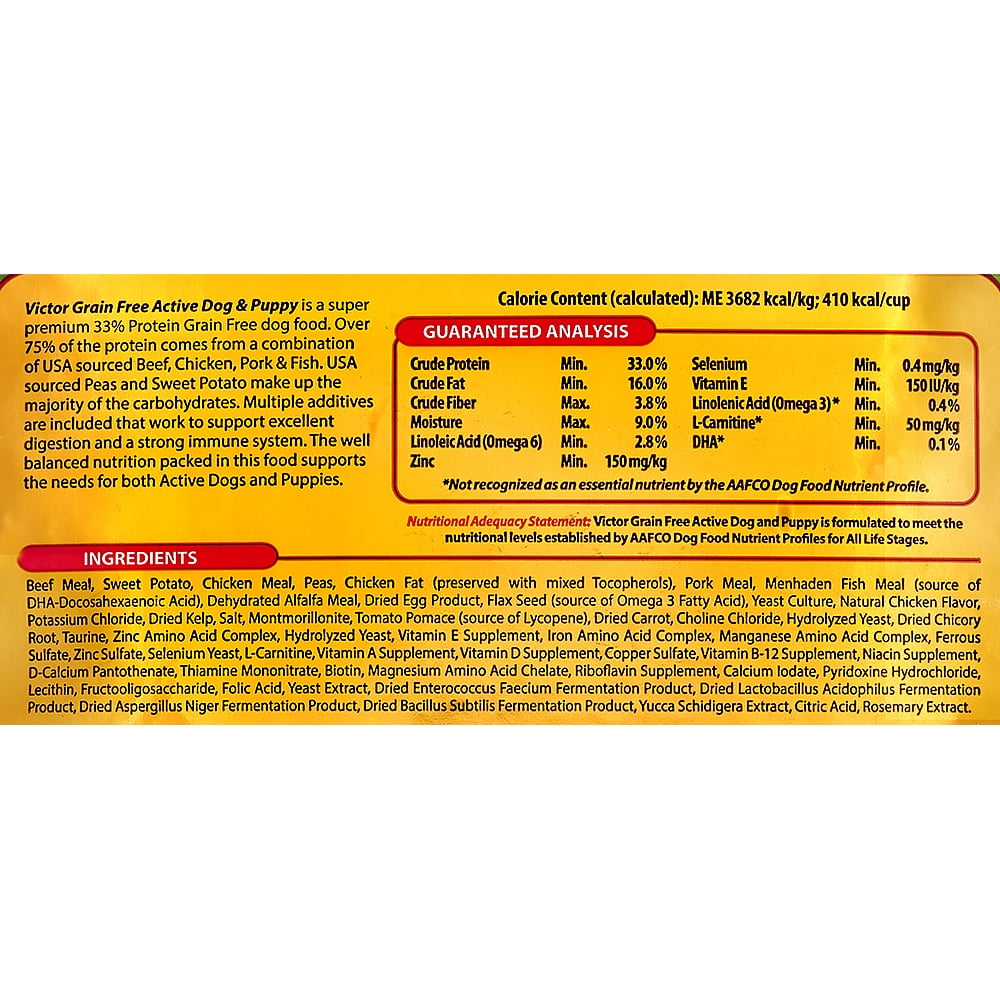 Victor Grain Free Active Dog Puppy Formula Dry Dog Food 30 lb
