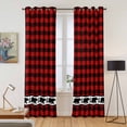 thumbnail image 2 of Red Black Plaid Kitchen Curtains 84 Inch Length, Country Vintage Bear Buffalo Gingham Grommet Top Bedroom Living Room Curtains, Light Filtering Cafe Curtain Drapes 2 Panels Set 84''x84'', 2 of 9