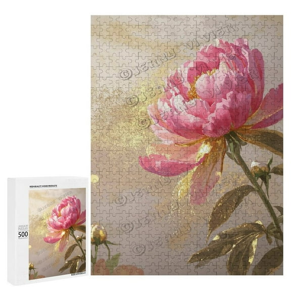 500 Piece Jigsaw Puzzle - Peony Flowers, Wooden, Finished Size 15" x 21"