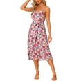 thumbnail image 4 of INSPIRE CHIC Women's Summer Sleeveless Floral Midi Dresses Belted Adjustable Strap Dress Multicolor S, 4 of 5