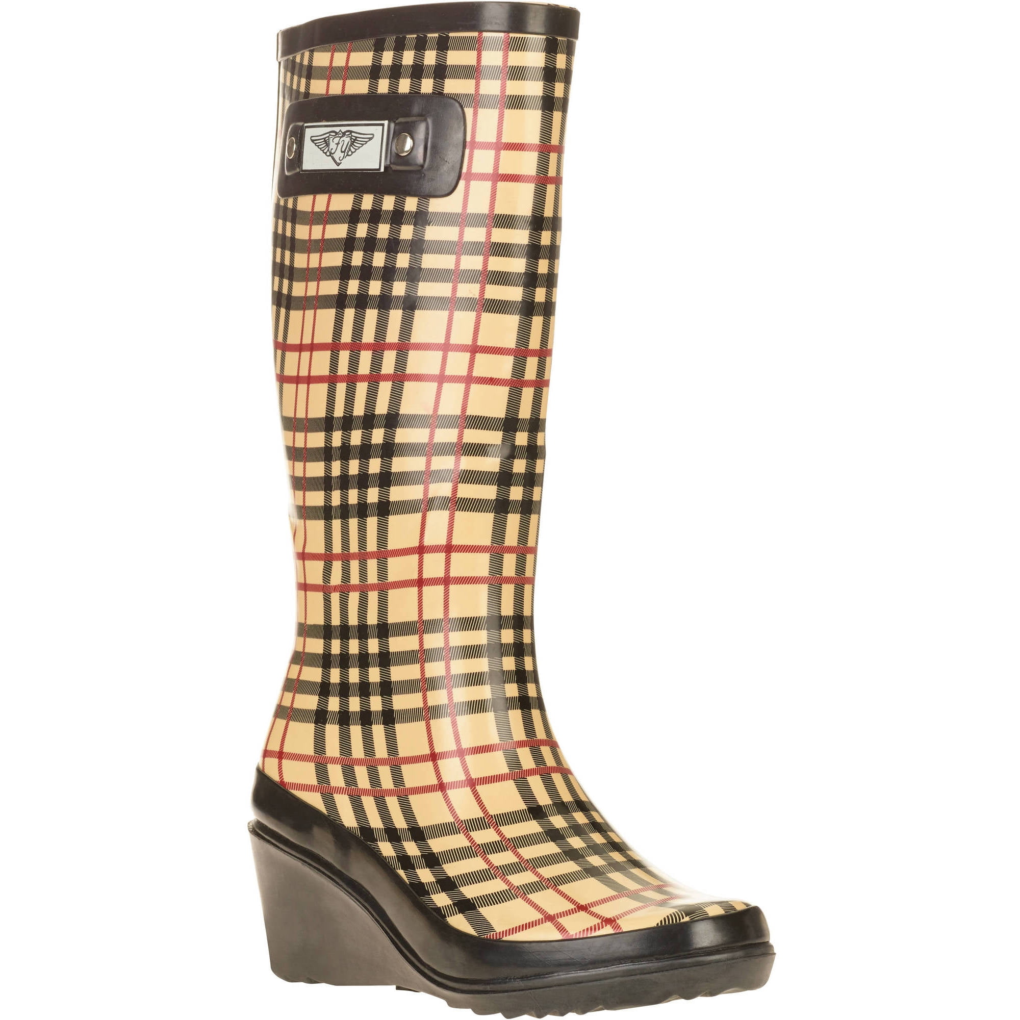 Forever Young Forever Young Women's Printed Plaid Tall Wedge Rain