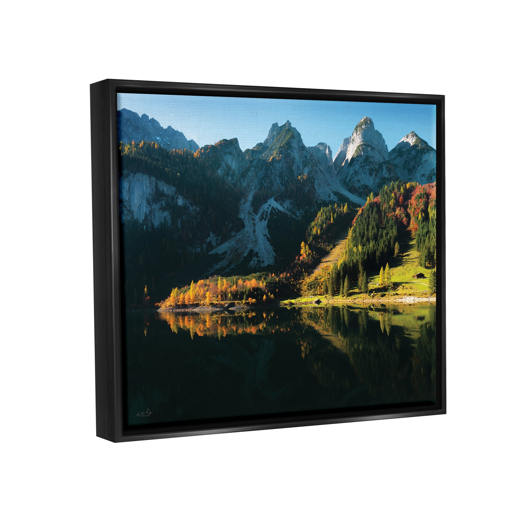 Stupell Autumn Foliage Mountain Lake Landscape Photography Black Floater Framed Art Print Wall Art