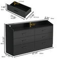 thumbnail image 6 of 6-Drawer Dresser with Power Outlet, Chest of Drawers with LED Light, Modern Dresser with Open Storage Cubby, Double Wide Organizer for Bedroom, Living Room, Entryway, Hallway, Black, 6 of 9