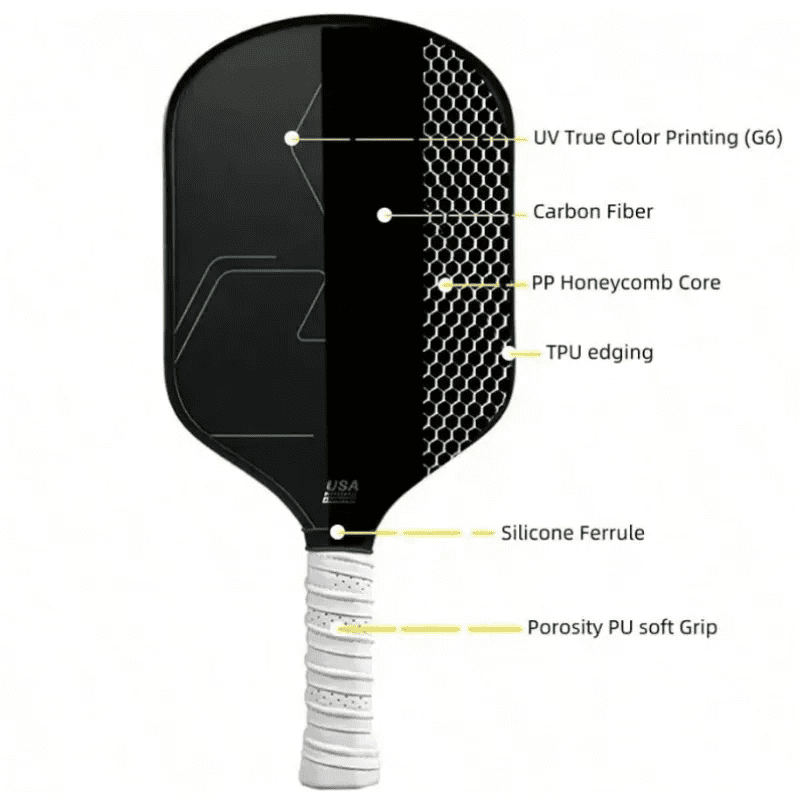 USAPA Approved Black T700 Carbon Fiber 16mm Polypropylene Honeycomb Core Rough Surface Pickleball Paddle