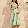 thumbnail image 4 of XJDJHC Women's Materntiy Dress Maternity Casual Short Sleeve Crew Neckdress Pregnant Bohemian Solid Color Flowy Maxi Dresses Tiered Dresses For Women, 4 of 6