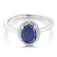 thumbnail image 2 of Gem Stone King 925 Sterling Silver Blue Lapis and White Diamond Engagement Ring for Women (1.41 Cttw, Gemstone Birthstone, Oval 8X6MM, Available in Size 5, 6, 7, 8, 9), 2 of 4